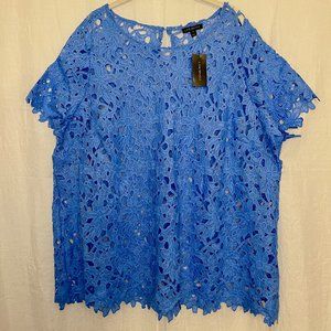 Lane Bryant NWT Women's Blue Crochet Lace Short Sleeve Top, Size 18